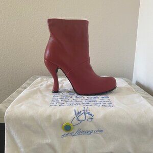 John Fluevog Jolie Red Leather Booties - Size 8 - New in Box